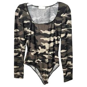 Altar’d State Camo Army Print Ribbed Bodysuit Size Large New